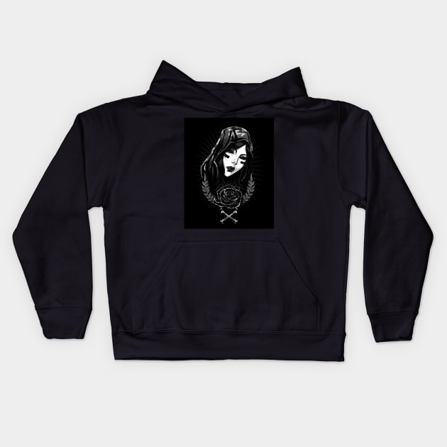 woman in army black and white Kids Hoodie by Petko121212